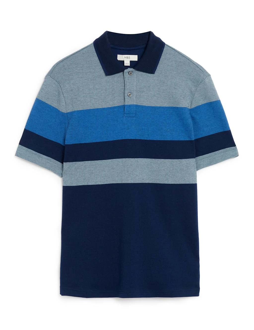 Pure Cotton Double Knit Striped Polo Shirt 2 Pure Cotton Double Knit Striped Polo Shirt - Image 2