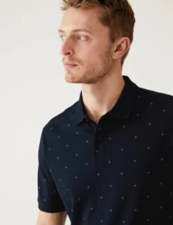 Pure Cotton Geometric Polo Shirt -Marksandspencer Sale Store SD 03 T28 3354M F3 X EC 1