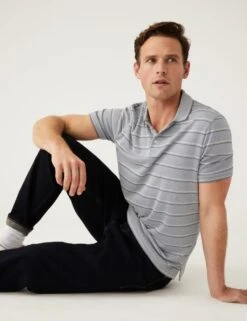 Modal Rich Striped Polo Shirt -Marksandspencer Sale Store SD 03 T28 3357M T0 X EC 1