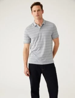 Modal Rich Striped Polo Shirt -Marksandspencer Sale Store SD 03 T28 3357M T0 X EC 3