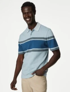 Pure Cotton Striped Double Knit Polo Shirt 8 Pure Cotton Striped Double Knit Polo Shirt -Marksandspencer Sale Store SD 03 T28 3364M E4 X EC 2