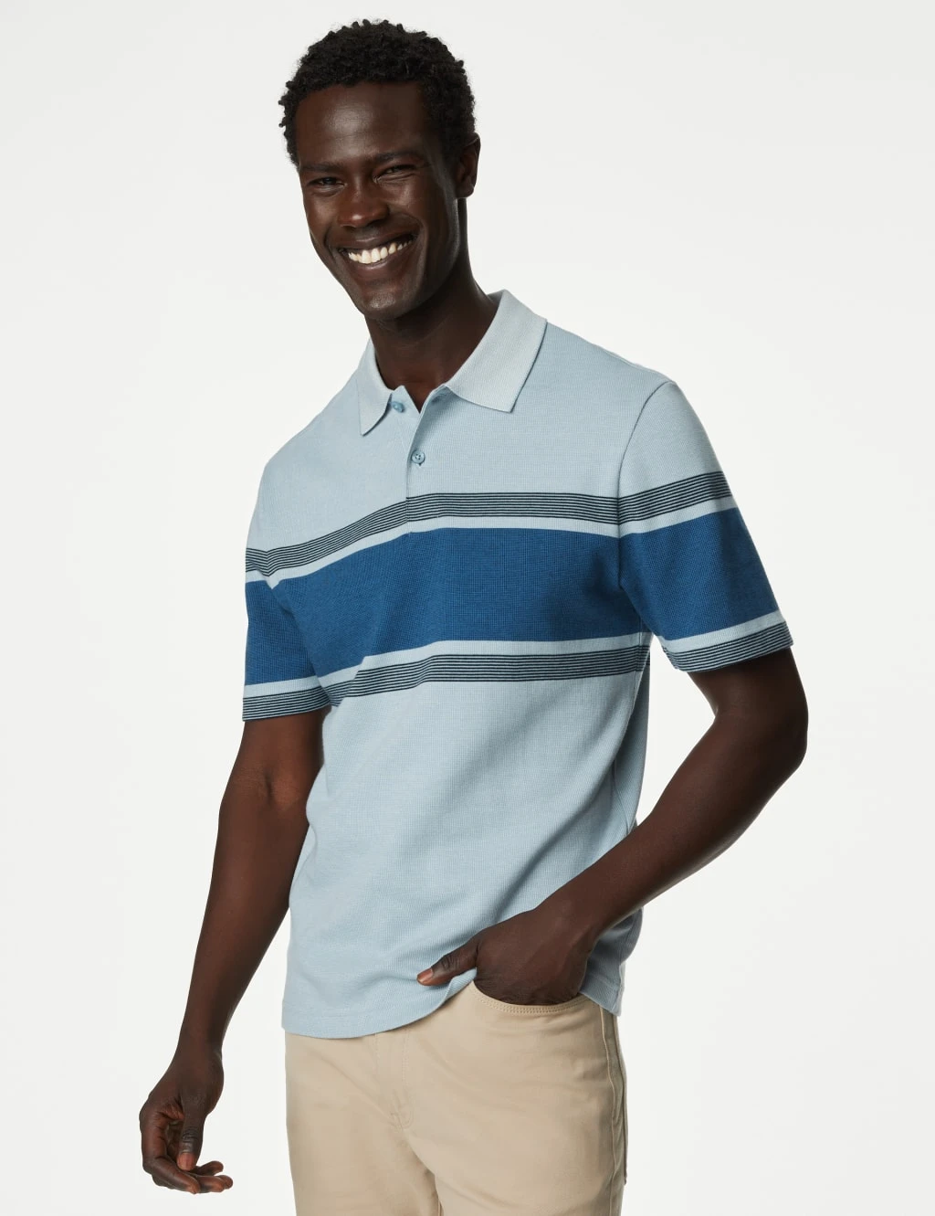 Pure Cotton Striped Double Knit Polo Shirt 4 Pure Cotton Striped Double Knit Polo Shirt - Image 4