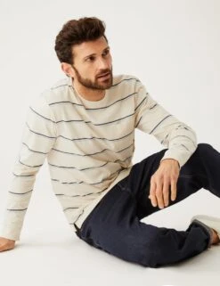 Pure Cotton Striped Heavy Weight T-Shirt -Marksandspencer Sale Store SD 03 T28 5037M NZ X EC 1