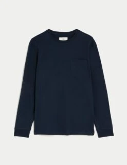 Pure Cotton Heavyweight Long Sleeve T-Shirt -Marksandspencer Sale Store SD 03 T28 5050M F3 X EC 90