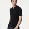 Silk Cotton Zip Neck Knitted Polo Shirt