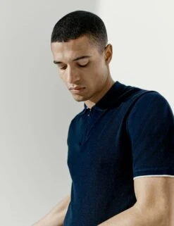 Silk Cotton Zip Neck Knitted Polo Shirt -Marksandspencer Sale Store SD 03 T30 1119A F3 X EC 1