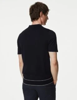 Silk Cotton Zip Neck Knitted Polo Shirt -Marksandspencer Sale Store SD 03 T30 1119A F3 X EC 3