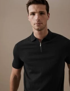 Silk Cotton Short Sleeve Knitted Polo Shirt -Marksandspencer Sale Store SD 03 T30 1131A Y0 X EC 2