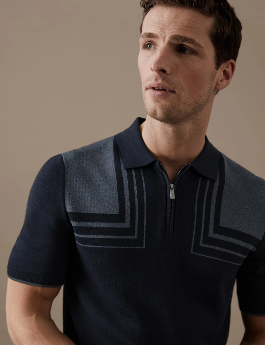 Cotton Blend Colour Block Knitted Polo Shirt 3 Cotton Blend Colour Block Knitted Polo Shirt - Image 3