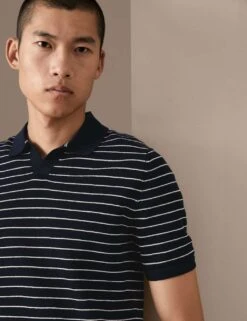 Pure Cotton Striped Knitted Polo Shirt -Marksandspencer Sale Store SD 03 T30 1147A F4 X EC 2
