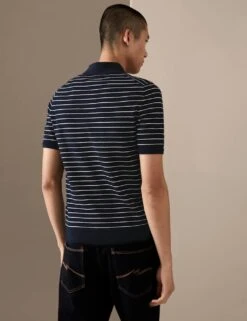Pure Cotton Striped Knitted Polo Shirt -Marksandspencer Sale Store SD 03 T30 1147A F4 X EC 3