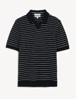 Pure Cotton Striped Knitted Polo Shirt -Marksandspencer Sale Store SD 03 T30 1147A F4 X EC 90
