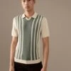 Cotton Blend Striped Knitted Polo Shirt