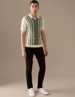Cotton Blend Striped Knitted Polo Shirt -Marksandspencer Sale Store SD 03 T30 1148A NB X EC 2
