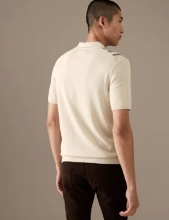 Cotton Blend Striped Knitted Polo Shirt -Marksandspencer Sale Store SD 03 T30 1148A NB X EC 3