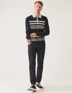 Cotton Modal Striped Knitted Polo Shirt -Marksandspencer Sale Store SD 03 T30 2118M F4 X EC 1