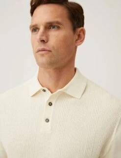 Cotton Rich Textured Knitted Polo Shirt -Marksandspencer Sale Store SD 03 T30 2121M NZ X EC 1