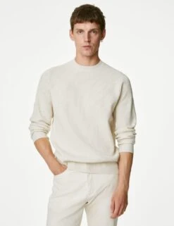 Cotton Blend Textured Crew Neck Jumper -Marksandspencer Sale Store SD 03 T30 2669M NZ X EC 2