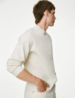 Cotton Blend Textured Crew Neck Jumper -Marksandspencer Sale Store SD 03 T30 2669M NZ X EC 3