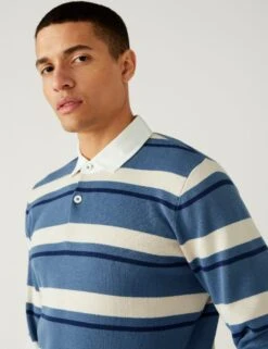 Pure Cotton Striped Knitted Rugby Shirt