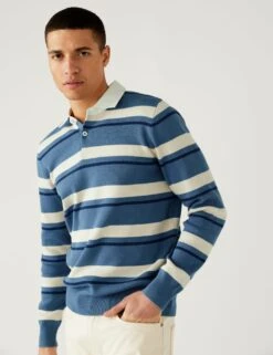 Pure Cotton Striped Knitted Rugby Shirt -Marksandspencer Sale Store SD 03 T30 2875M E4 X EC 1