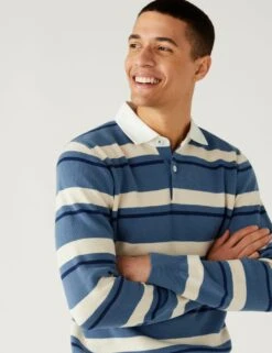 Pure Cotton Striped Knitted Rugby Shirt -Marksandspencer Sale Store SD 03 T30 2875M E4 X EC 3