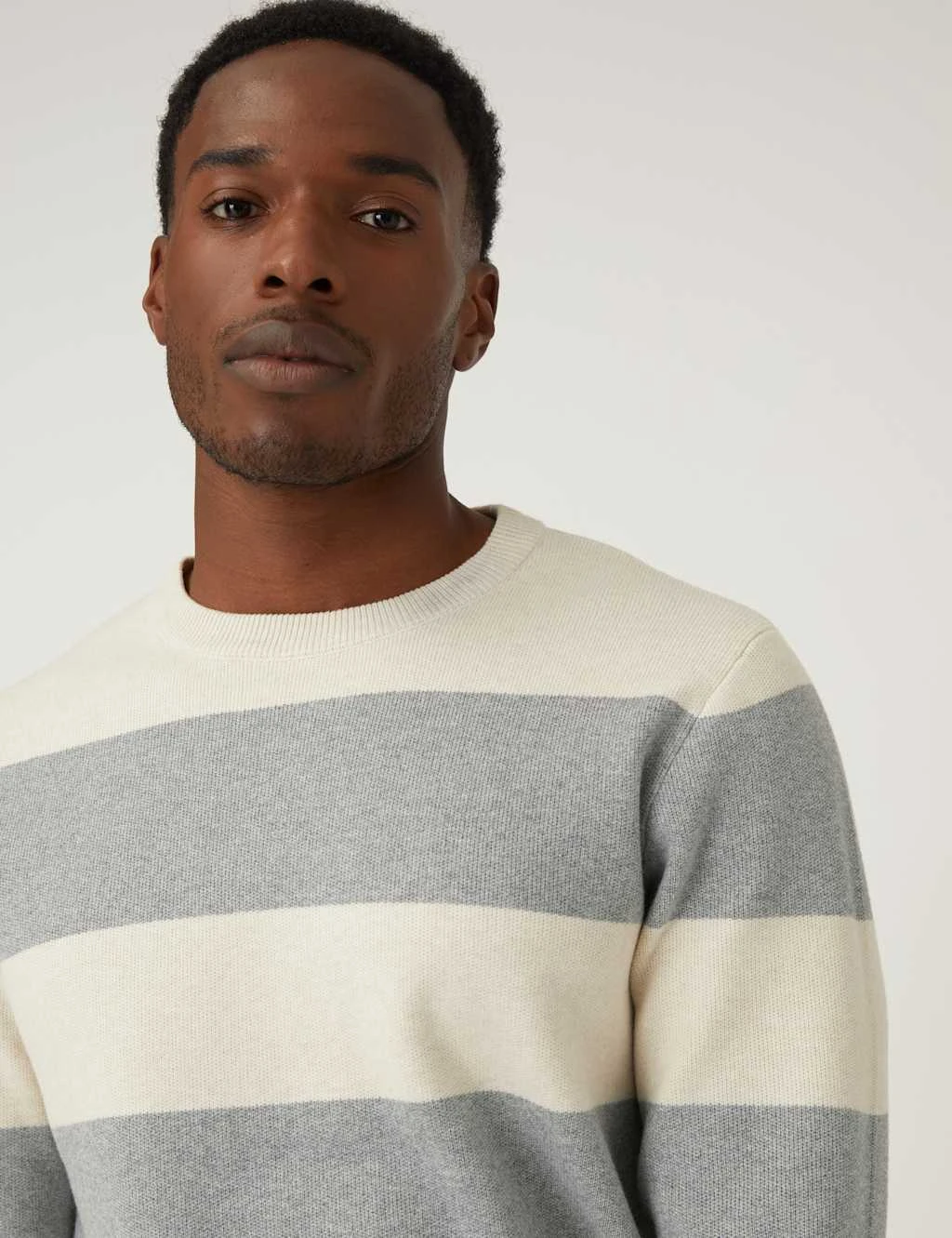 Cotton Blend Striped Crew Neck Jumper 3 Cotton Blend Striped Crew Neck Jumper - Image 3