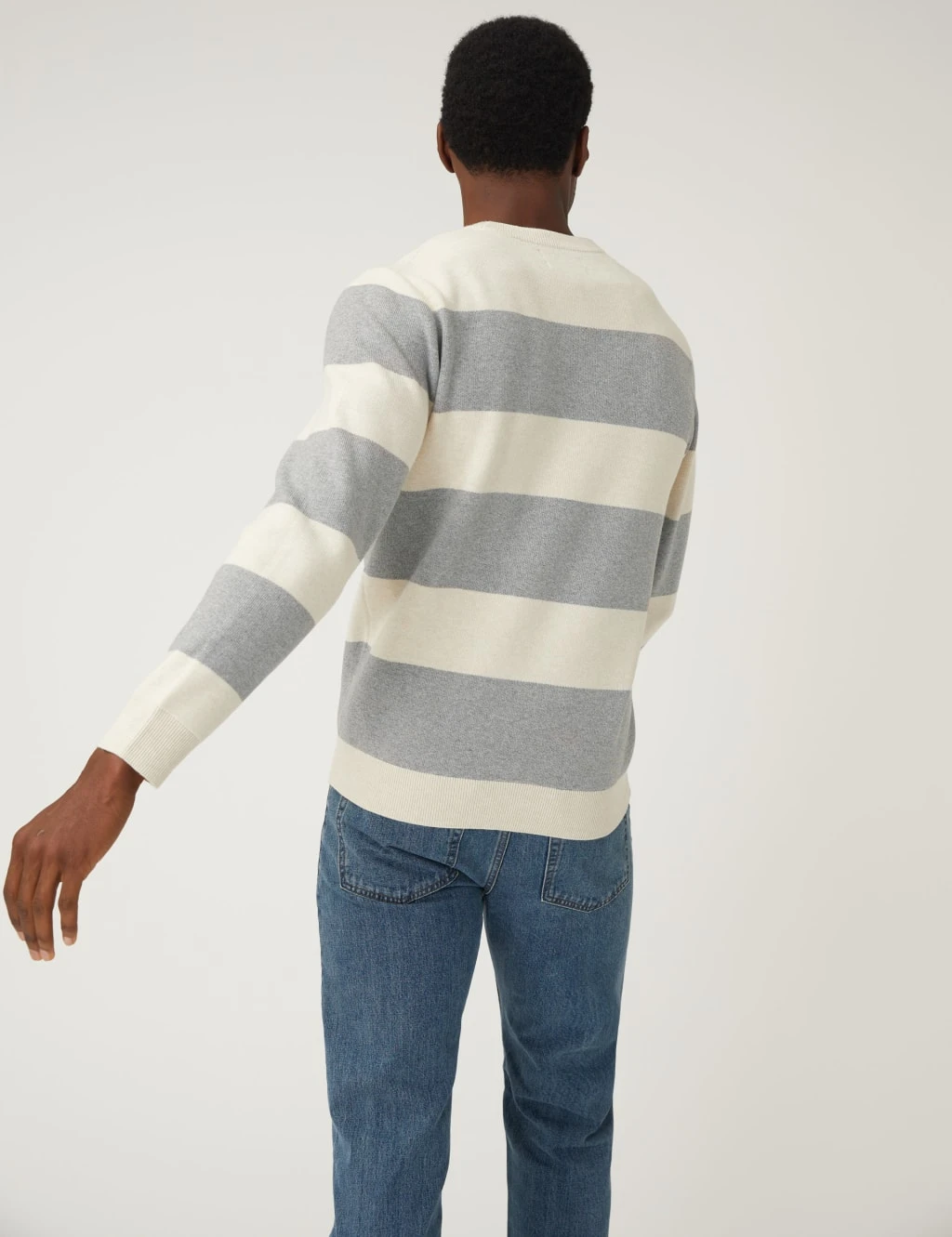 Cotton Blend Striped Crew Neck Jumper 4 Cotton Blend Striped Crew Neck Jumper - Image 4