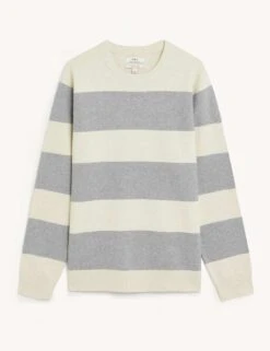 Cotton Blend Striped Crew Neck Jumper 5 Cotton Blend Striped Crew Neck Jumper -Marksandspencer Sale Store SD 03 T30 2883M NB X EC 90