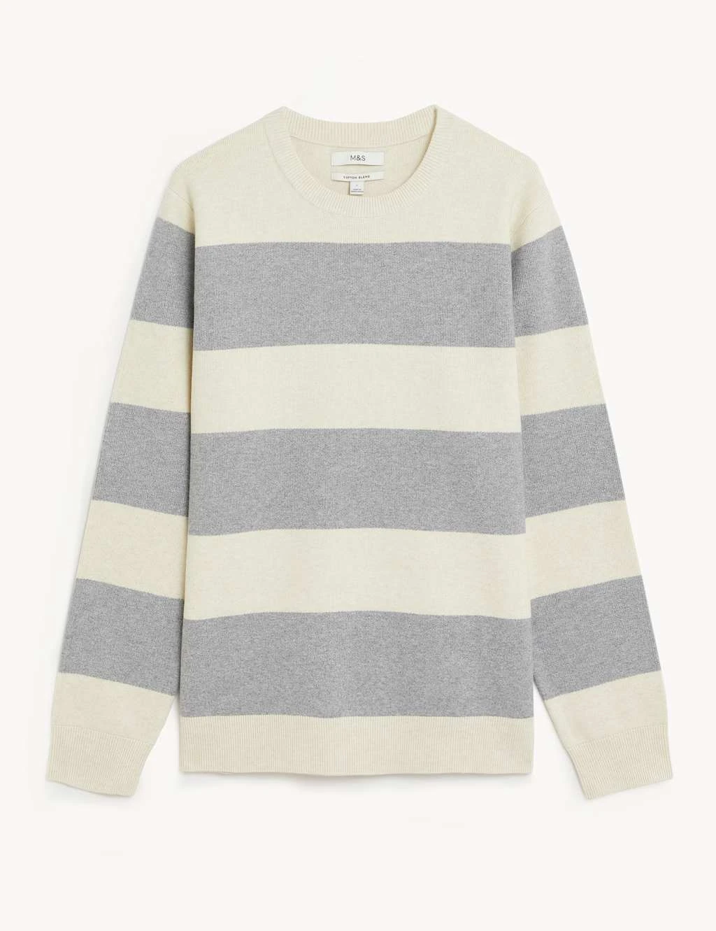 Cotton Blend Striped Crew Neck Jumper 2 Cotton Blend Striped Crew Neck Jumper - Image 2