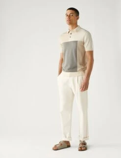 Cotton Rich Colour Block Knitted Polo Shirt