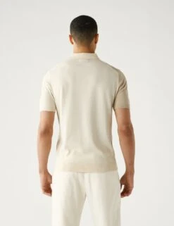 Cotton Rich Colour Block Knitted Polo Shirt -Marksandspencer Sale Store SD 03 T30 4168M NB X EC 2