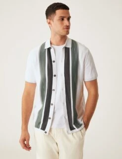 Cotton Modal Striped Knitted Polo Shirt