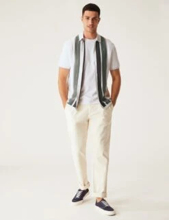 Cotton Modal Striped Knitted Polo Shirt 7 Cotton Modal Striped Knitted Polo Shirt -Marksandspencer Sale Store SD 03 T30 4173M NB X EC 1