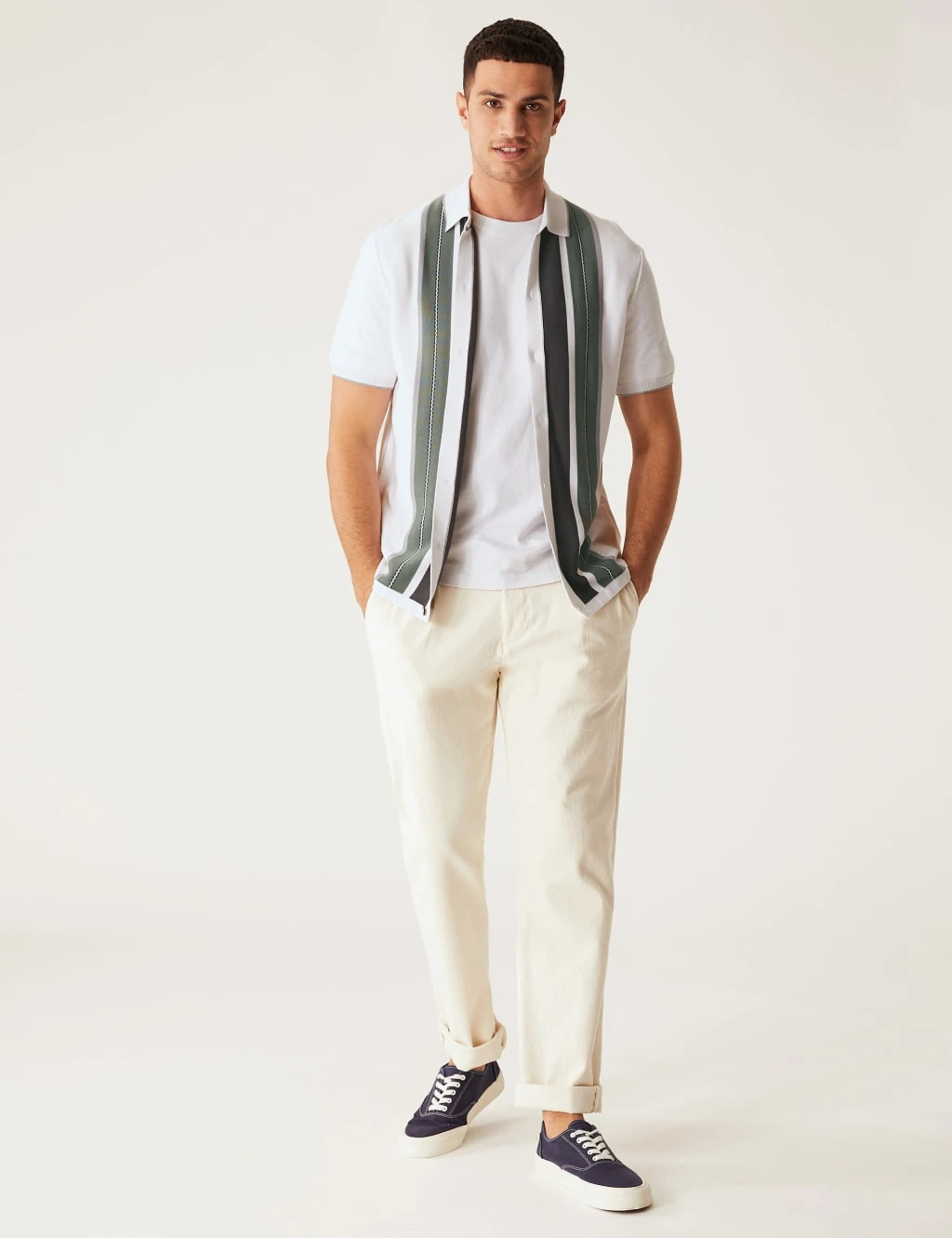 Cotton Modal Striped Knitted Polo Shirt 3 Cotton Modal Striped Knitted Polo Shirt - Image 3