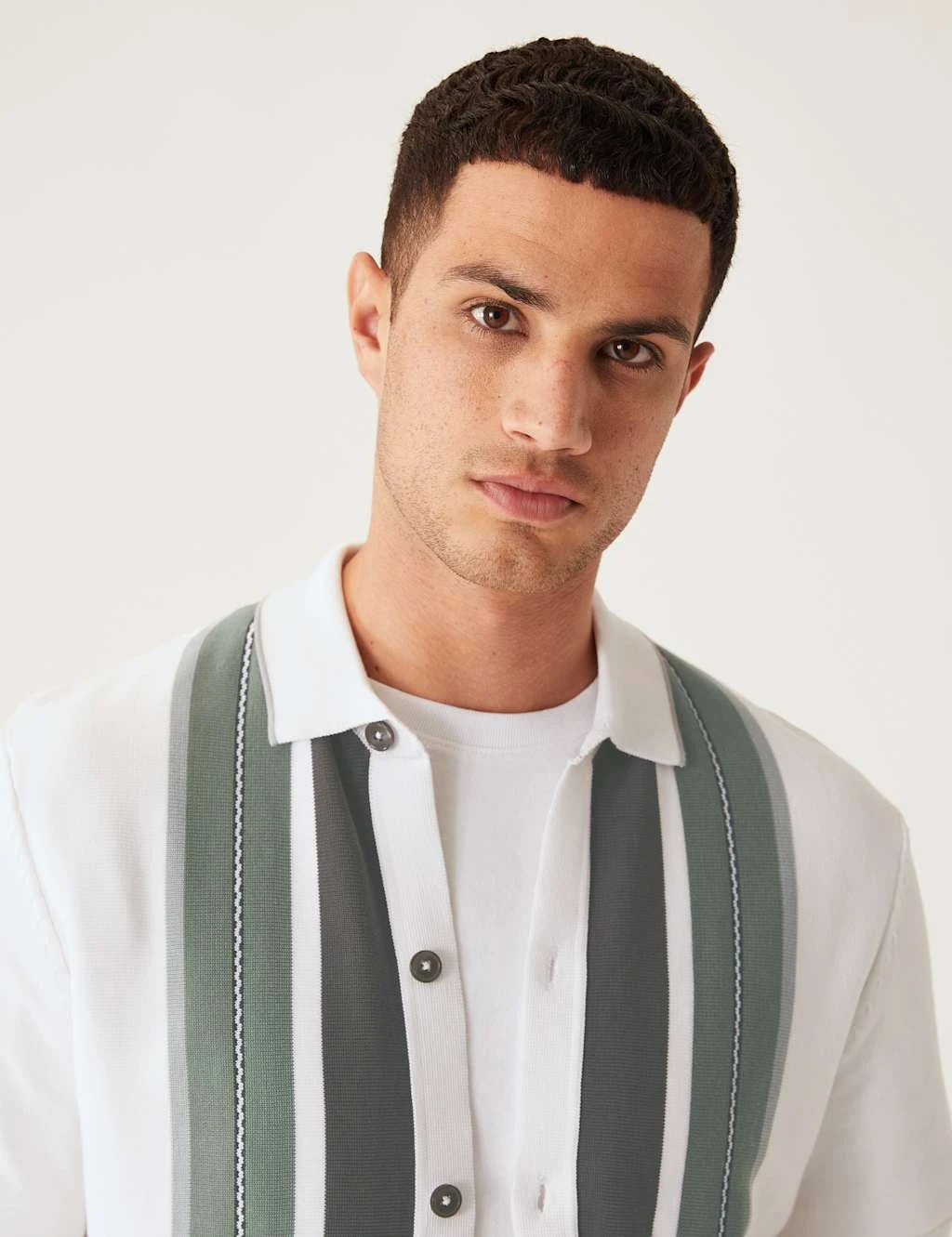 Cotton Modal Striped Knitted Polo Shirt 4 Cotton Modal Striped Knitted Polo Shirt - Image 4