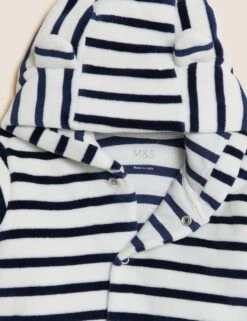Cotton Rich Velour Striped Hooded Jacket (0-3 Yrs) -Marksandspencer Sale Store SD 03 T92 4072A ZZ X EC 2
