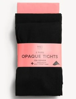 2pk Of 100 Denier Tights (6-16 Yrs)
