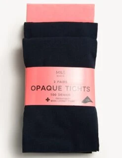 2pk Of 100 Denier Tights (6-16 Yrs)