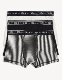 3pk Cotton Rich Striped & Plain Trunks (6-16 Yrs)