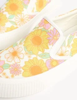 Kids' Canvas Floral Slip-on Pumps (13 Small - 6 Large) -Marksandspencer Sale Store SD 04 T72 2429G ZZ X EC 1