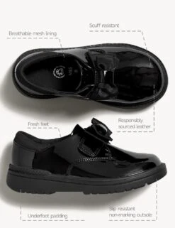 Kids' Leather Freshfeet™ Bow School Shoes (8 Small - 1 Large) -Marksandspencer Sale Store SD 04 T72 8668B Y0 X EC 6