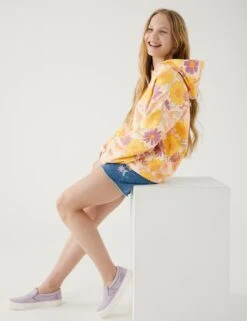 Cotton Rich Floral Hoodie (6-16 Yrs) -Marksandspencer Sale Store SD 04 T74 1028M R4 X EC 1