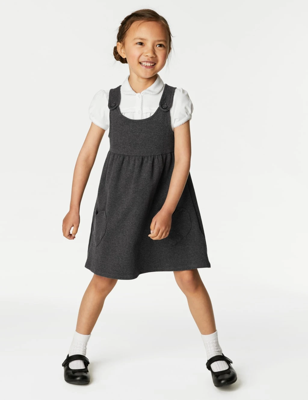 Girls Jersey Heart Pocket School Pinafore (2-12 Yrs) 1 Girls Jersey Heart Pocket School Pinafore (2-12 Yrs)