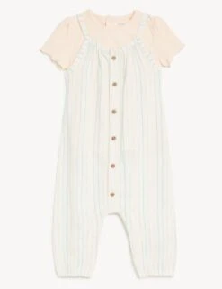 2pc Cotton Rich Striped Romper Outfit (0-3 Yrs)