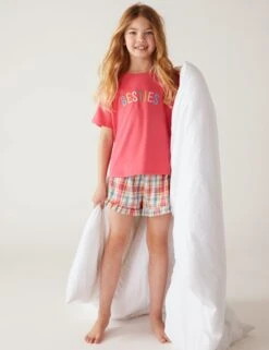Pure Cotton Besties Slogan Short Pyjama Set (1 - 16 Yrs)