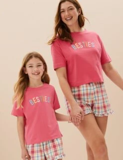 Pure Cotton Besties Slogan Short Pyjama Set (1 - 16 Yrs) -Marksandspencer Sale Store SD 04 T86 7023X A4 X EC 3