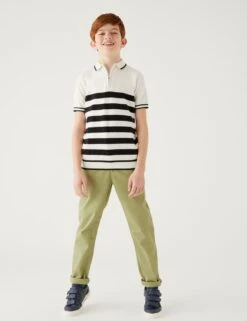 Cotton Rich Striped Knitted Polo Shirt (6 - 16 Yrs) -Marksandspencer Sale Store SD 04 T87 2349L Z4 X EC 1