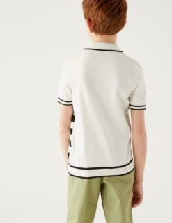 Cotton Rich Striped Knitted Polo Shirt (6 - 16 Yrs) -Marksandspencer Sale Store SD 04 T87 2349L Z4 X EC 2