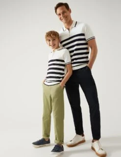 Cotton Rich Striped Knitted Polo Shirt (6 - 16 Yrs) -Marksandspencer Sale Store SD 04 T87 2349L Z4 X EC 6
